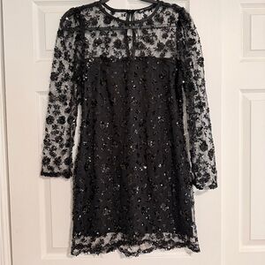 Zara Black Sequin Floral Lace Long Sleeve Dress